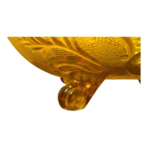 Vintage Jeanette Glass Lombardi Amberlina Footed Glass Fruit Bowl - Picture 5 of 5